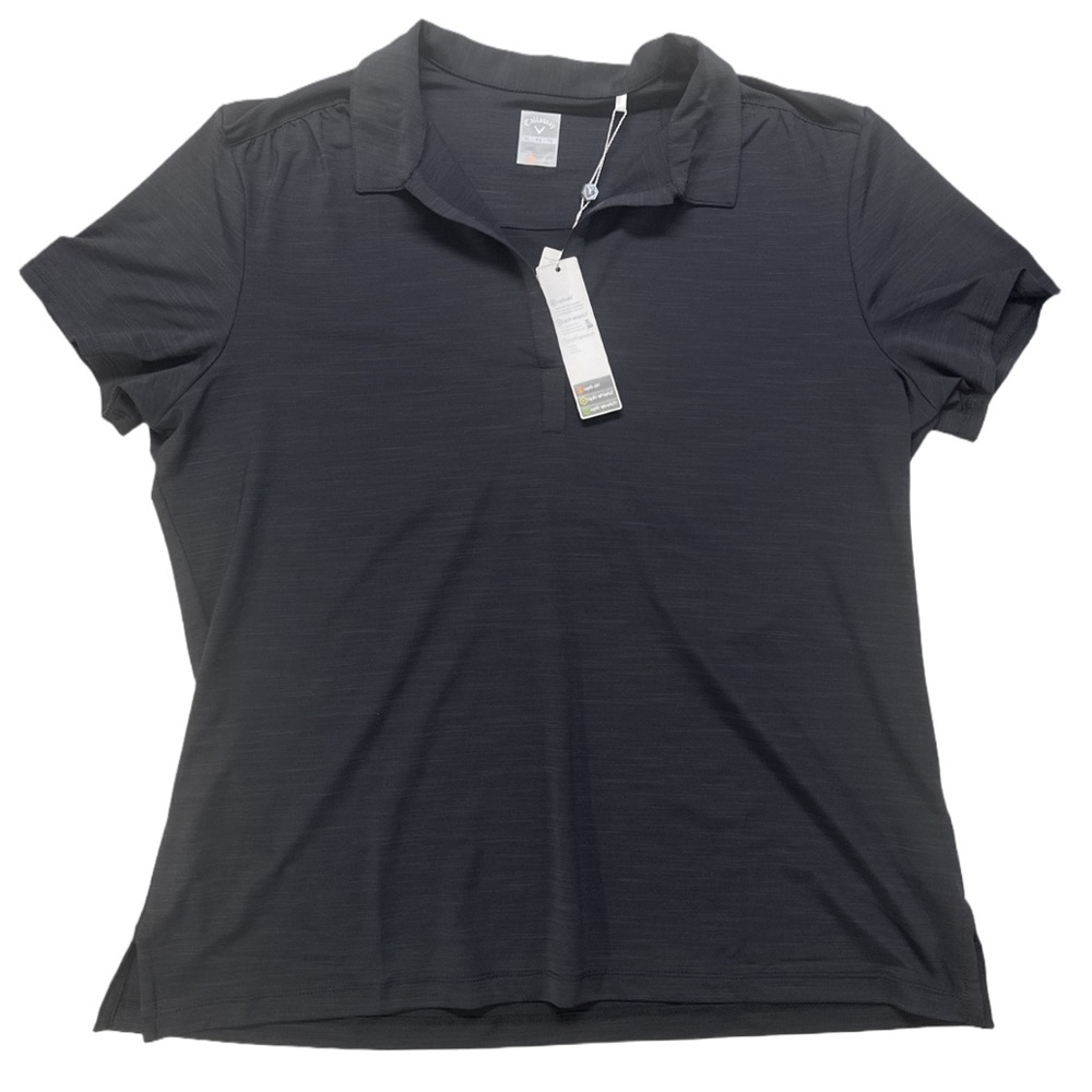 '13 CALLAWAY men's opti-dry black lightweight golf polo top, XL. D/S.